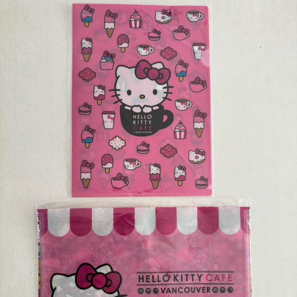 2 Hello Kitty Café Vancouver file folders brand new Sanrio kawaii cute cats pink